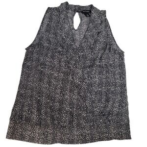 White House Black Market Sleeveless Mock Neck Blouse Top, Black and White, Large